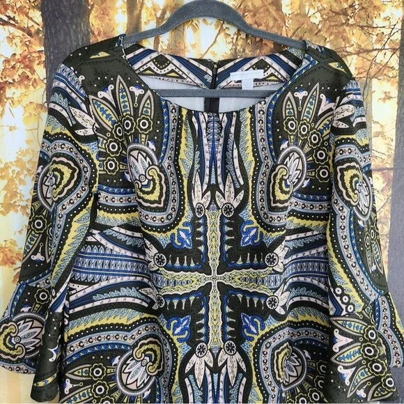 Retro Belle Sleeve Dress NY & Company Size XL Stretch Green Gogo Costume Hippy - Picture 3 of 14